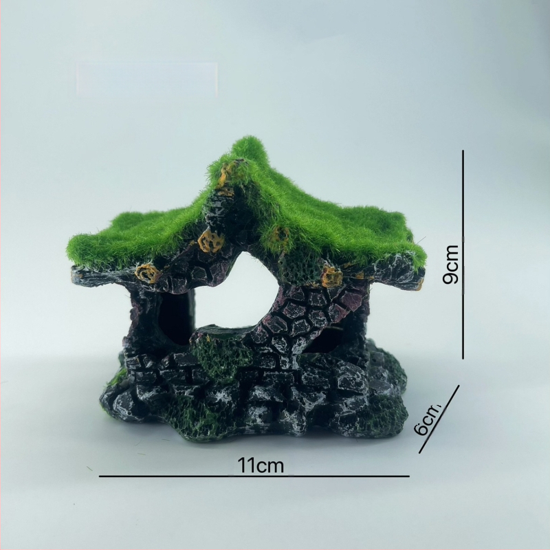 Akvariumo kraštovaizdžio flocking House dekoratyviniai dervos dirbiniai Paviljono kraštovaizdžio namas antikvarinis alpinariumas arkinis tiltas