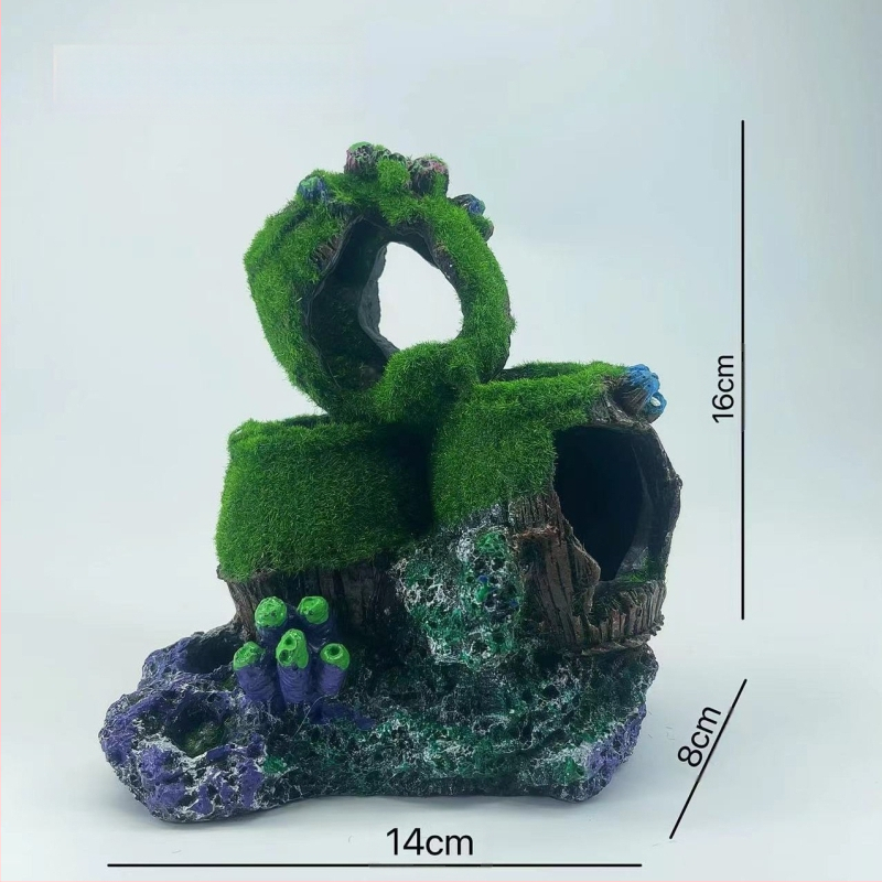 Akvariumo kraštovaizdžio flocking House dekoratyviniai dervos dirbiniai Paviljono kraštovaizdžio namas antikvarinis alpinariumas arkinis tiltas