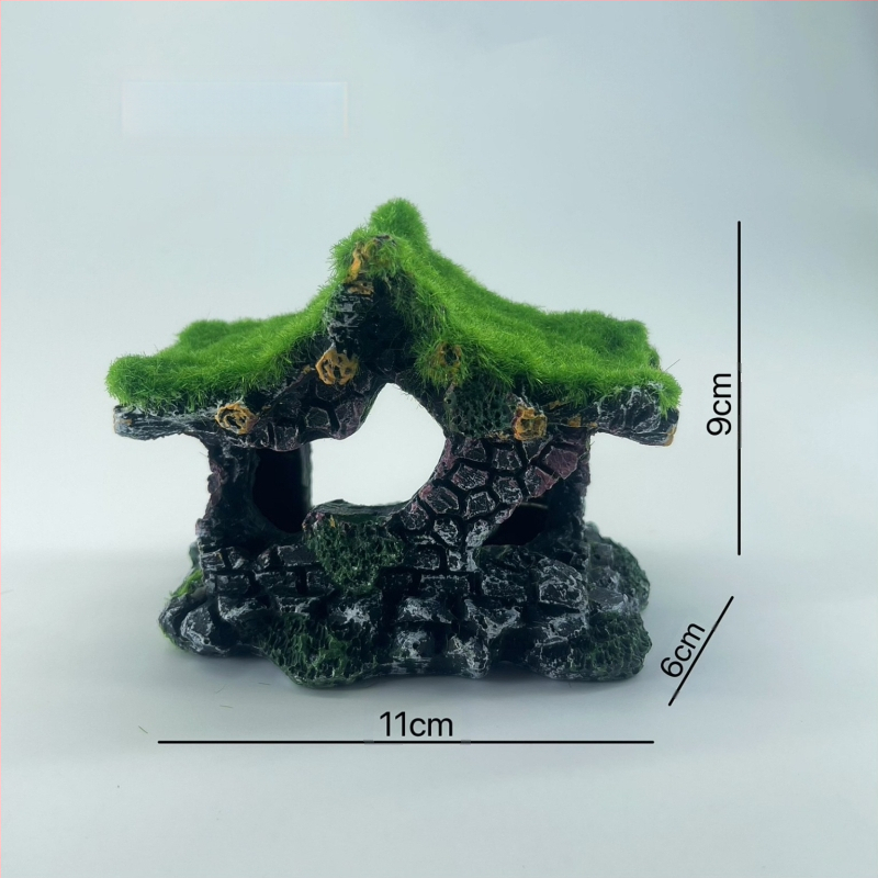 Akvariumo kraštovaizdžio flocking House dekoratyviniai dervos dirbiniai Paviljono kraštovaizdžio namas antikvarinis alpinariumas arkinis tiltas