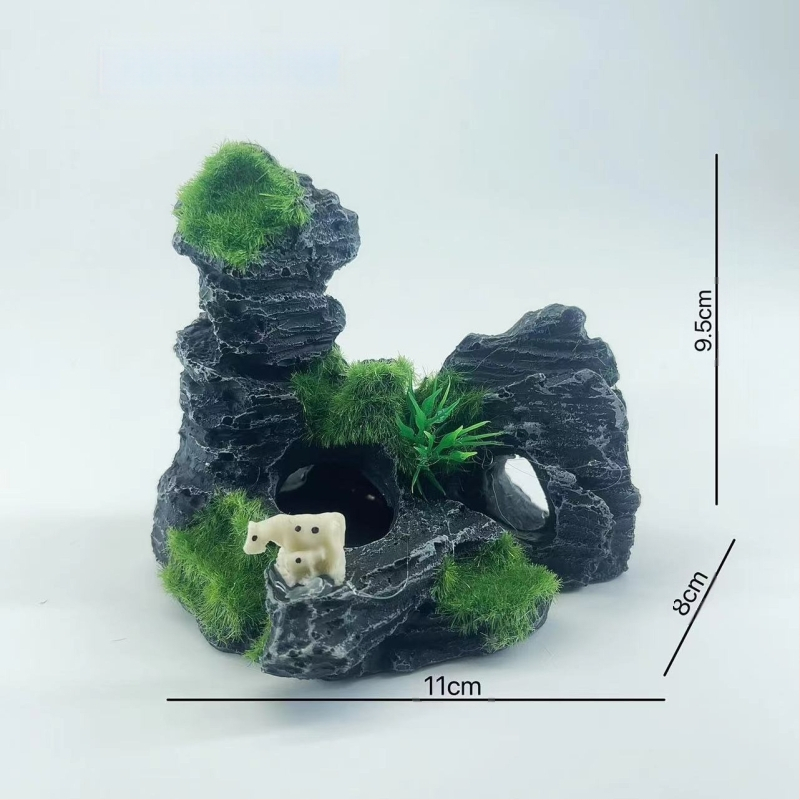 Akvariumo kraštovaizdžio flocking House dekoratyviniai dervos dirbiniai Paviljono kraštovaizdžio namas antikvarinis alpinariumas arkinis tiltas