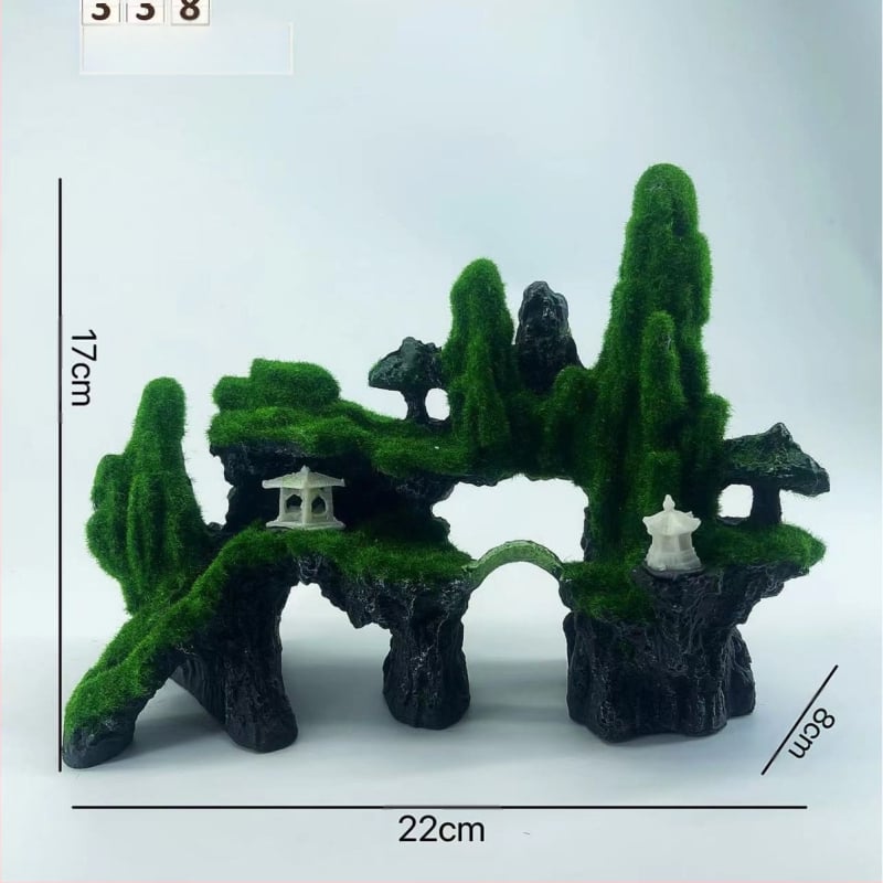 Akvariumo kraštovaizdžio flocking House dekoratyviniai dervos dirbiniai Paviljono kraštovaizdžio namas antikvarinis alpinariumas arkinis tiltas