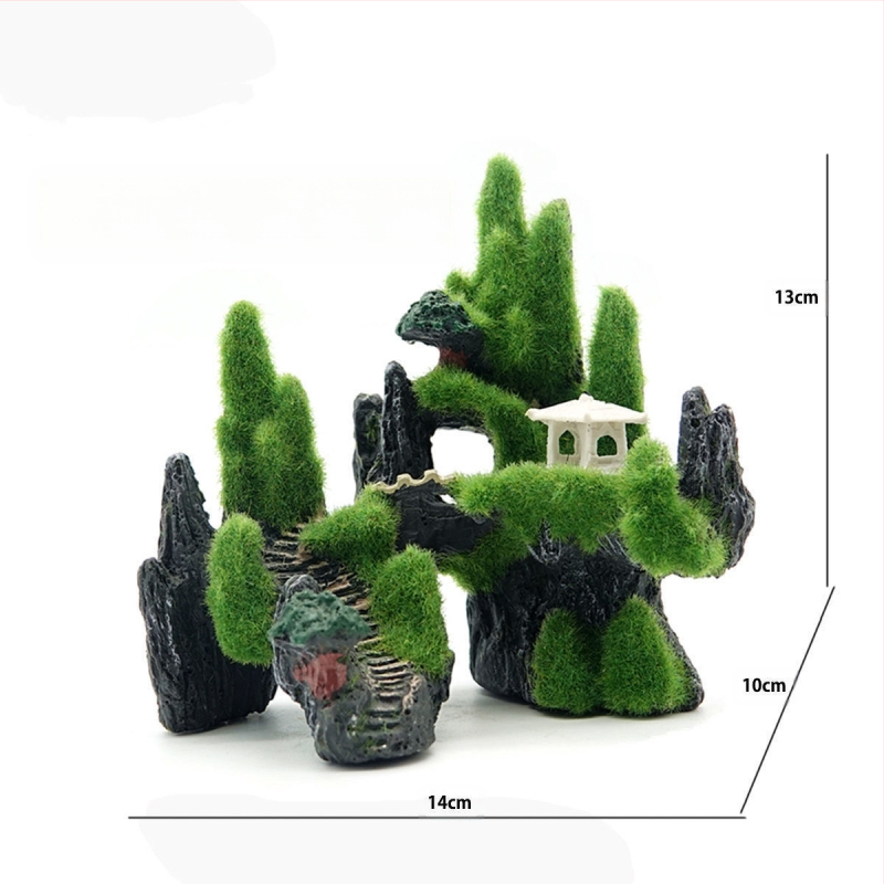 Akvariumo kraštovaizdžio flocking House dekoratyviniai dervos dirbiniai Paviljono kraštovaizdžio namas antikvarinis alpinariumas arkinis tiltas