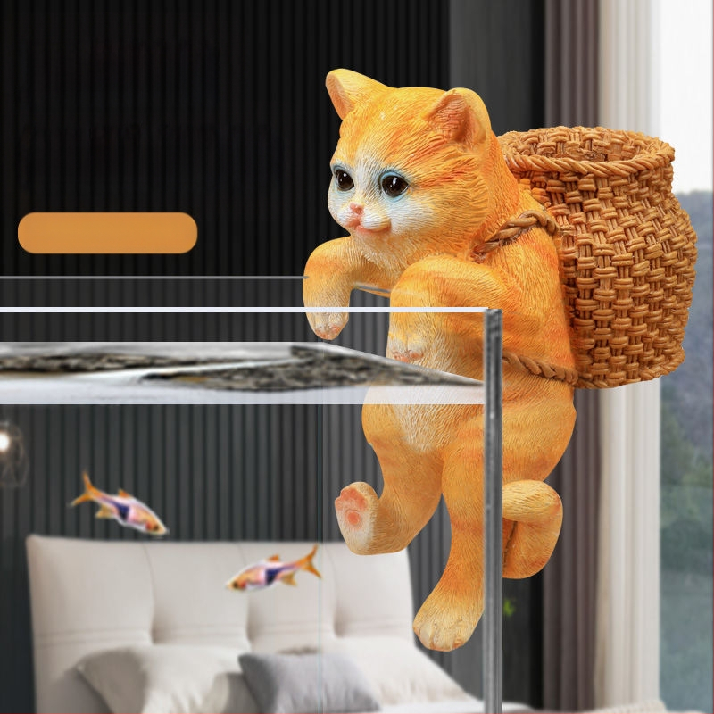 Akvariumo peizažas, katės kuprinė, akvariumo šoniniai pakabinami papuošalai, akvariumo stalas