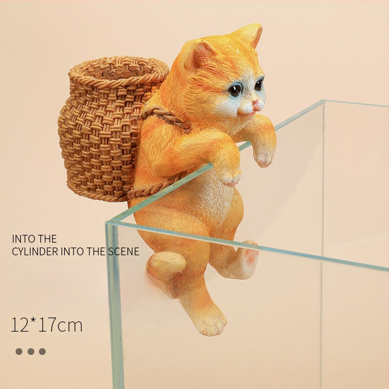 Akvariumo peizažas, katės kuprinė, akvariumo šoniniai pakabinami papuošalai, akvariumo stalas