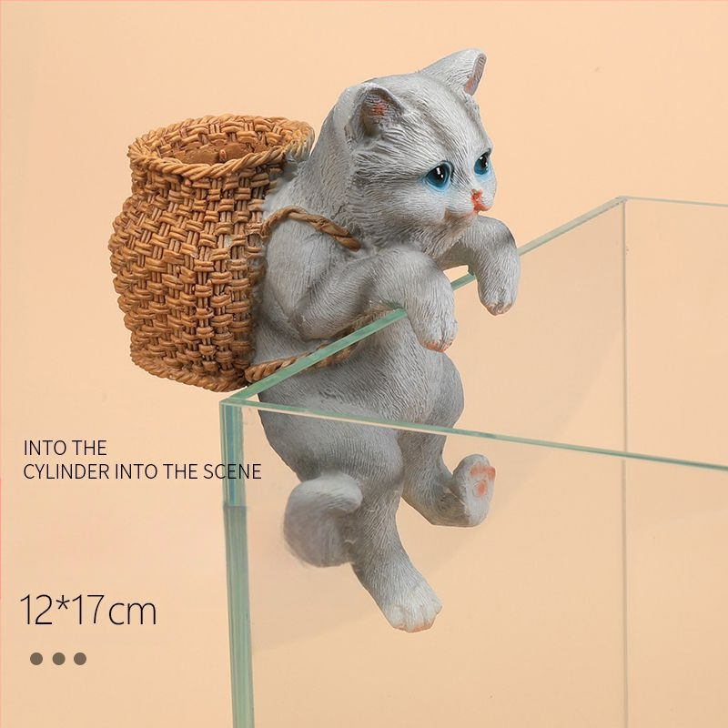 Akvariumo peizažas, katės kuprinė, akvariumo šoniniai pakabinami papuošalai, akvariumo stalas