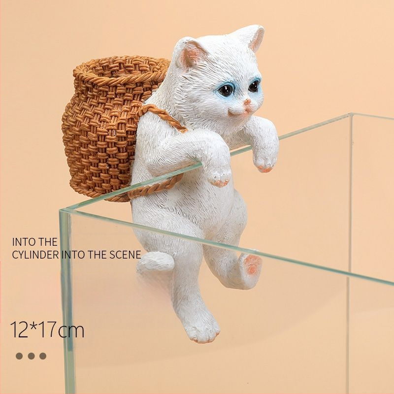 Akvariumo peizažas, katės kuprinė, akvariumo šoniniai pakabinami papuošalai, akvariumo stalas