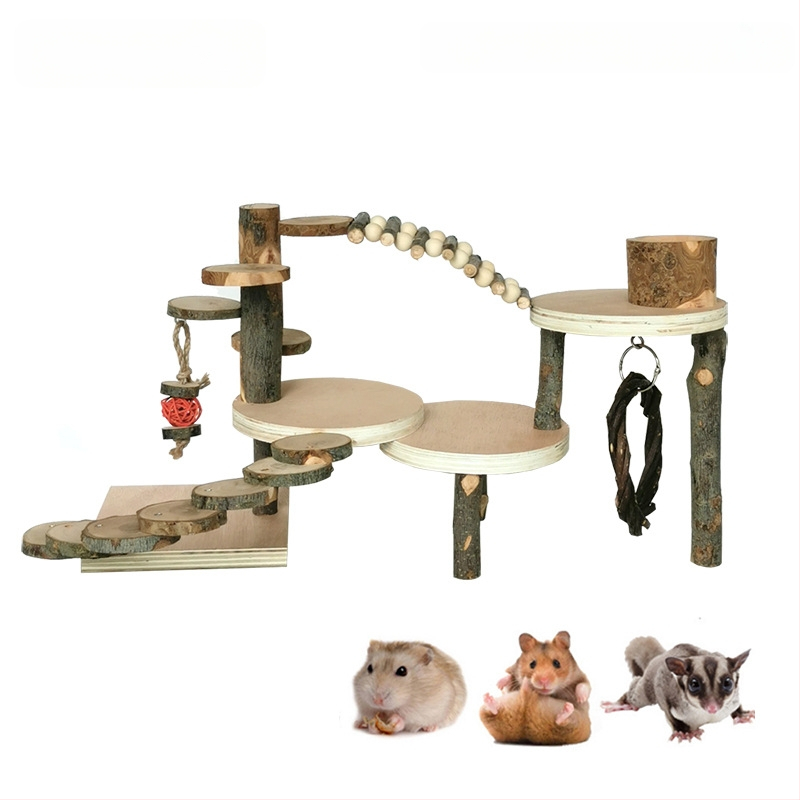 Tarpvalstybinis Amazonės žiurkėno žaislas, obuolių medienos laipiojimo kopėčios, žiurkėno narvas, peizažas, medinė platforma, pabėgimo molinis žaislas