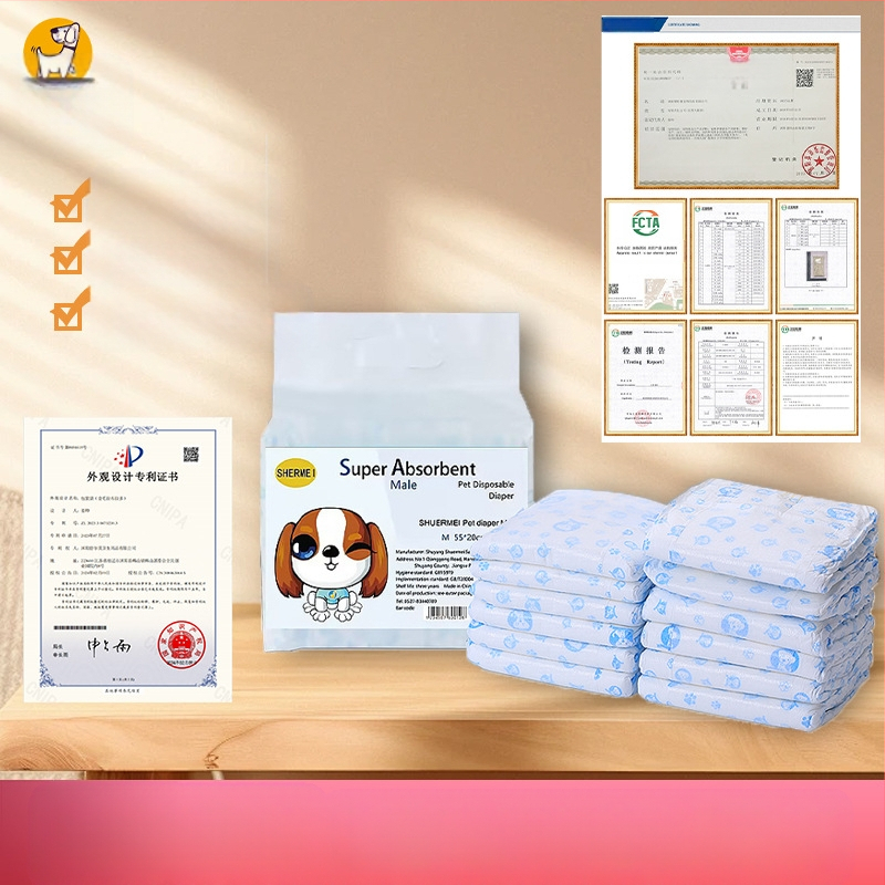 Vienkartiniai naminių gyvūnėlių sauskelnių įklotai, apsaugantys nuo šoninio nuotėkio, su „Velcro“ burnos šunų kelnėmis, šunų sauskelnių įklotai