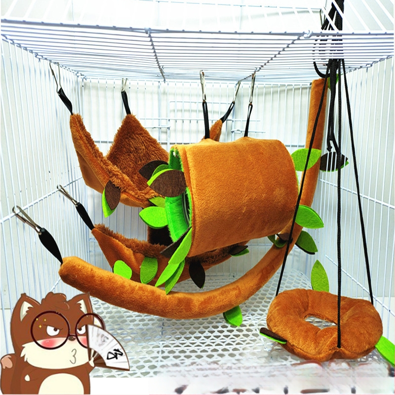 Mala plišana igračka za kućne ljubimce, hrčak, lišće, viseća ležaljka, žičara, bušilica, ljuljačka, set od pet dijelova, vjeverica, toplo pamučno viseće gnijezdo