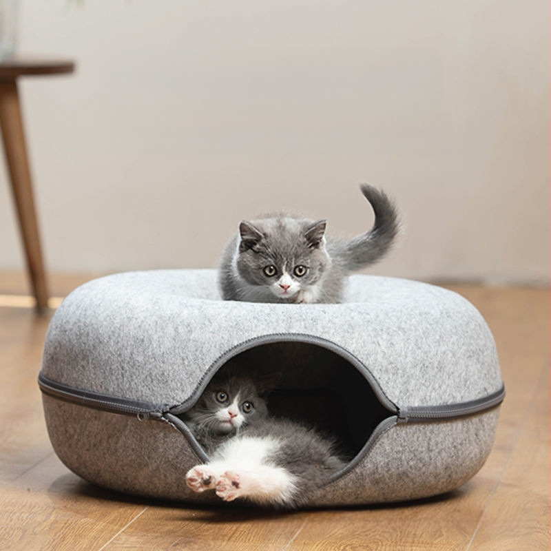 Filcano mačje gnijezdo, univerzalna mreža Four Seasons, crveni tunel za mačke s krafnom, poluzatvoreno, uklonjivo i perivo