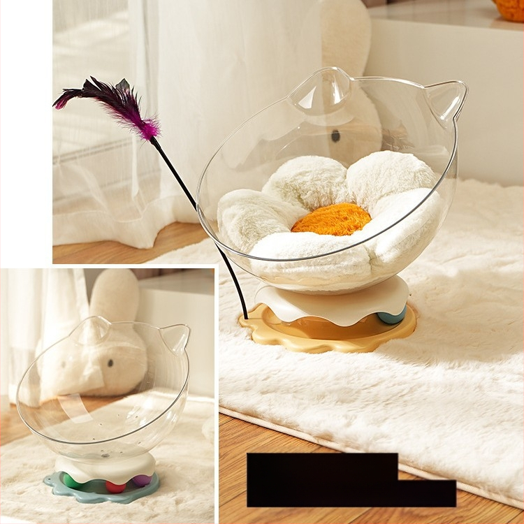 Cuib de pisică în formă de capsulă spațială pentru a ameliora plictiseala, jucărie pentru pisici cu placă rotativă încorporată și băț amuzant pentru pisici, cuib multifuncțional pentru pisici, pentru a se juca și a dormi