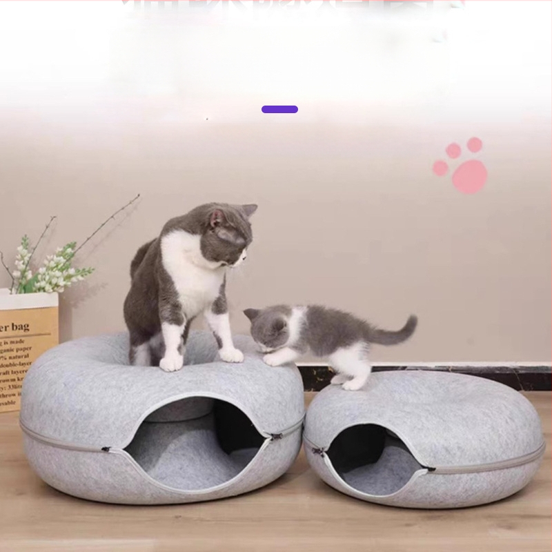 Cross-Border Donut filcano gnijezdo za mačke, uklonjivo i perivo, zatvoreno gnijezdo za kućne ljubimce, univerzalni tunel za mačke od filca za četiri godišnja doba