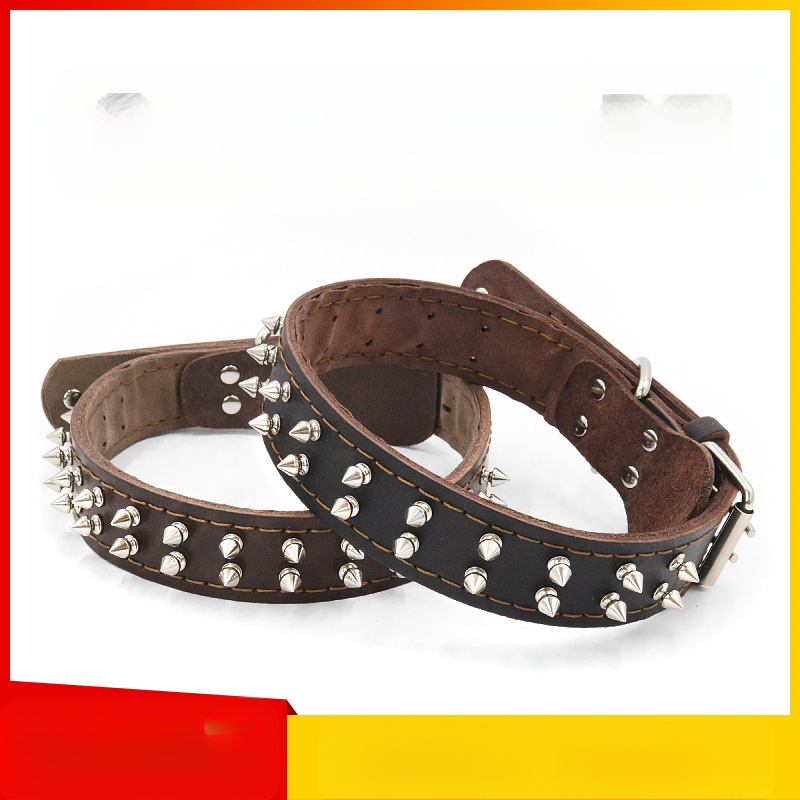 Ogrlica za kućne ljubimce sa šiljastim zakovicama, kožna ogrlica za pse, ogrlica za pse, kožna navlaka za vrat od kravlje kože, protiv ugriza