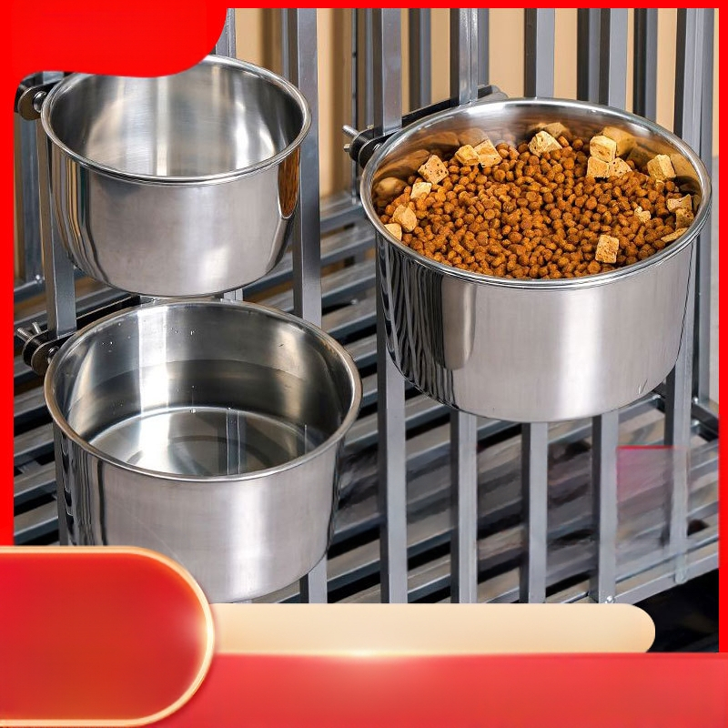 Lonac za pse od nehrđajućeg čelika, zdjela za pse s otpornošću na prevrtanje, velika viseća zdjela za pse, pojilica, lonac za mačke s fiksnim kavezom, zdjela za kućne ljubimce