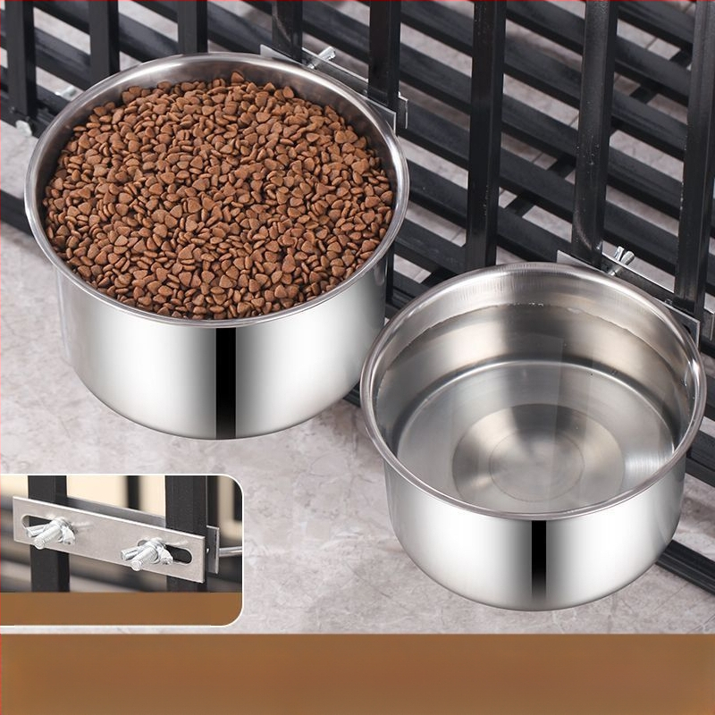 Lonac za pse od nehrđajućeg čelika, zdjela za pse s otpornošću na prevrtanje, velika viseća zdjela za pse, pojilica, lonac za mačke s fiksnim kavezom, zdjela za kućne ljubimce