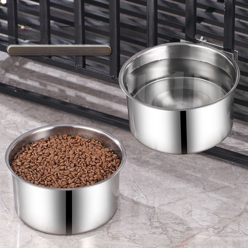 Lonac za pse od nehrđajućeg čelika, zdjela za pse s otpornošću na prevrtanje, velika viseća zdjela za pse, pojilica, lonac za mačke s fiksnim kavezom, zdjela za kućne ljubimce