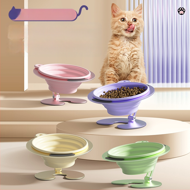Сгъваема поставка за купа за котки, леген за кучета, леген за котешка храна, наклонена уста, купа за храна за вода, външна преносима защита за врата, висока купа за домашни любимци