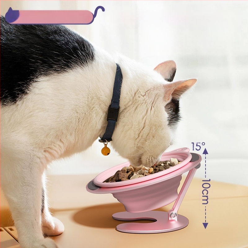 Сгъваема поставка за купа за котки, леген за кучета, леген за котешка храна, наклонена уста, купа за храна за вода, външна преносима защита за врата, висока купа за домашни любимци