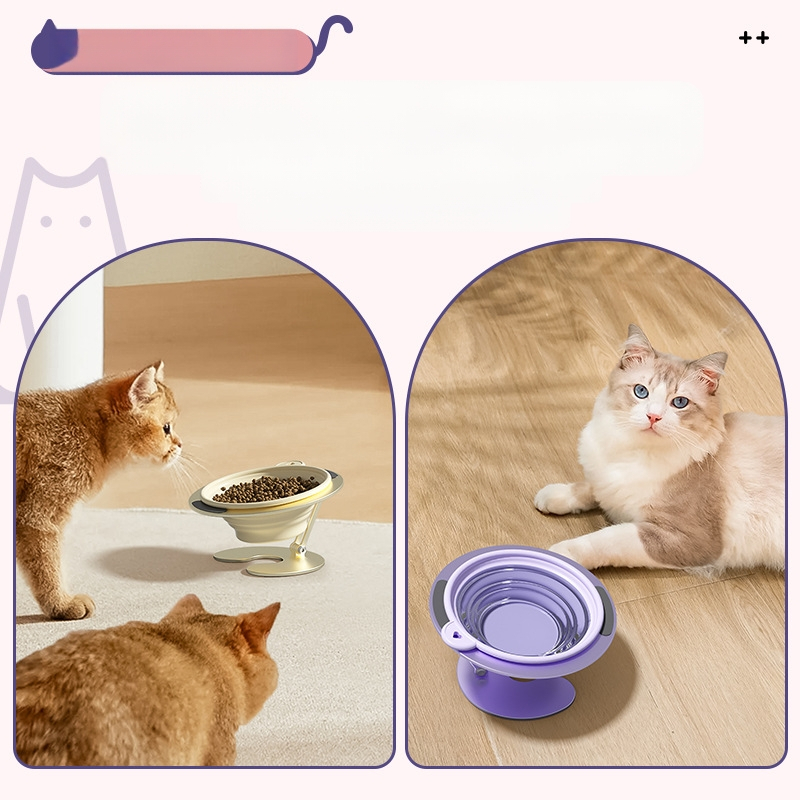 Сгъваема поставка за купа за котки, леген за кучета, леген за котешка храна, наклонена уста, купа за храна за вода, външна преносима защита за врата, висока купа за домашни любимци