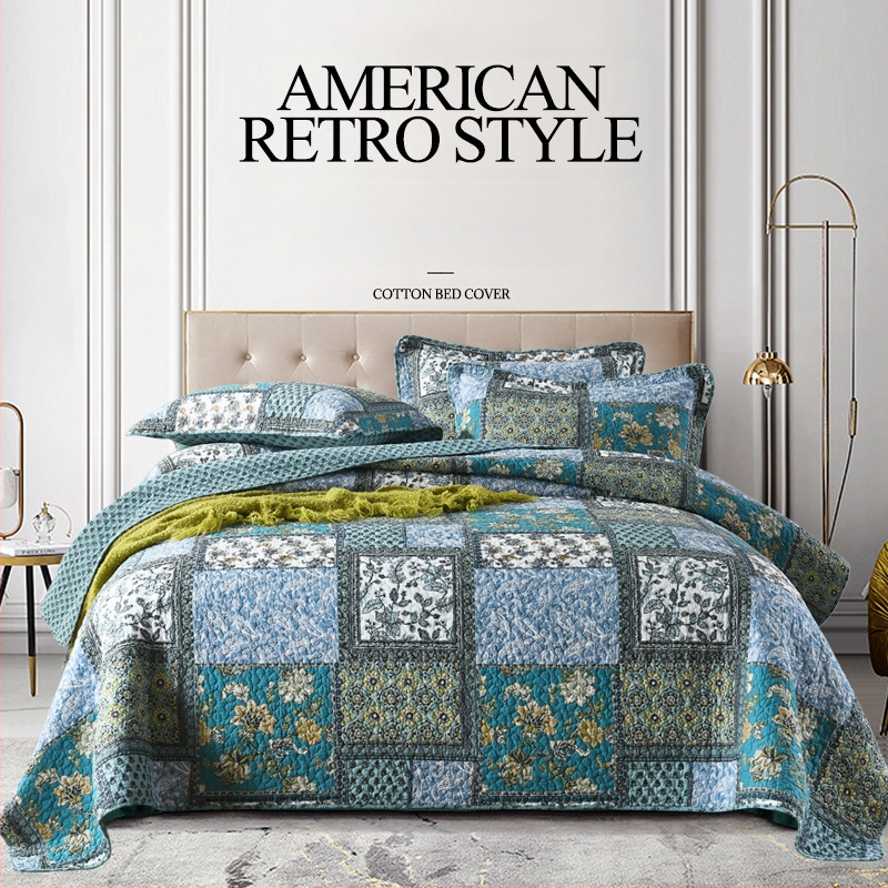 „Pinli“ namų tekstilės užsienio prekybos medvilninis lovos užtiesalas, trijų dalių komplektas, amerikietiškos imitacijos antklodė, spausdinta medvilninė oro kondicionavimo antklodė