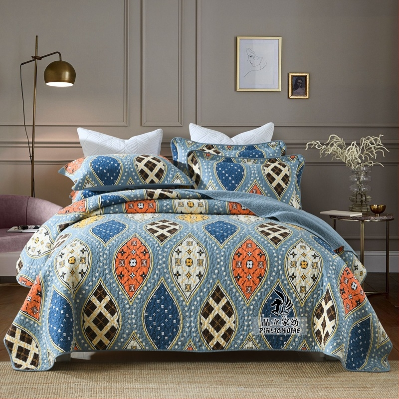 „Pinli“ namų tekstilės užsienio prekybos medvilninis lovos užtiesalas, trijų dalių komplektas, amerikietiškos imitacijos antklodė, spausdinta medvilninė oro kondicionavimo antklodė