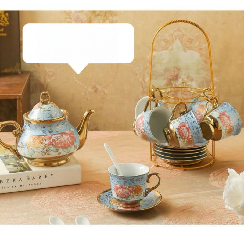 Комплект за чай от 20 части в европейски стил, керамична чаша за кафе, ароматизиран чай, комплект за следобеден чай в английски стил, винтидж сватбен подарък, чаша за вода