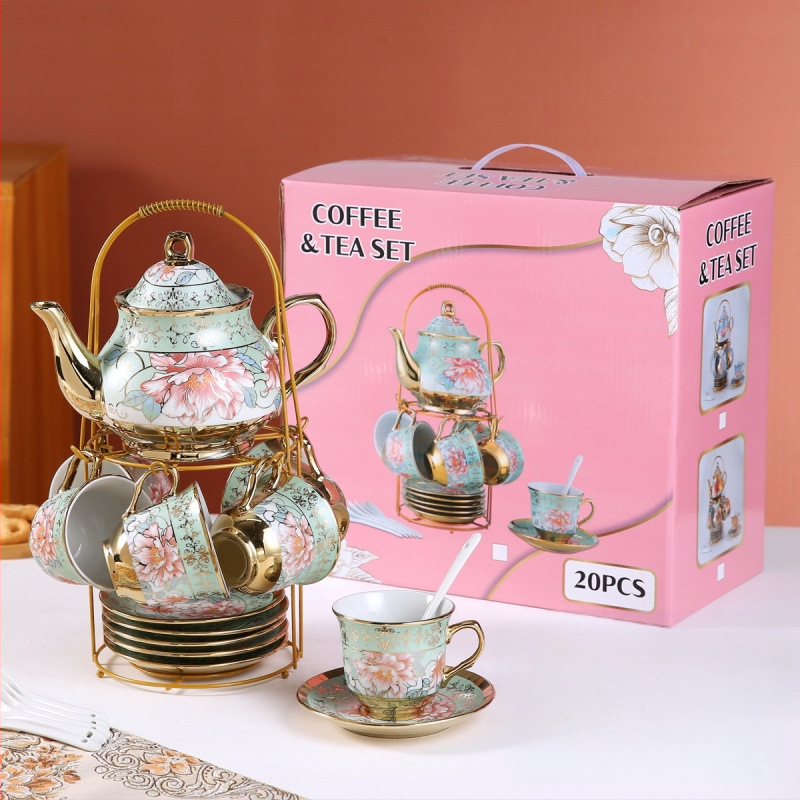 Комплект за чай от 20 части в европейски стил, керамична чаша за кафе, ароматизиран чай, комплект за следобеден чай в английски стил, винтидж сватбен подарък, чаша за вода