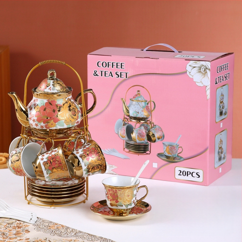 Комплект за чай от 20 части в европейски стил, керамична чаша за кафе, ароматизиран чай, комплект за следобеден чай в английски стил, винтидж сватбен подарък, чаша за вода