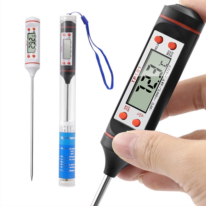 Maisto termometro zondas, skaitmeninis ekranas, elektroninis temperatūros rašiklis, pieno miltelių skystis, kepsninės kepimo virtuvės termometras