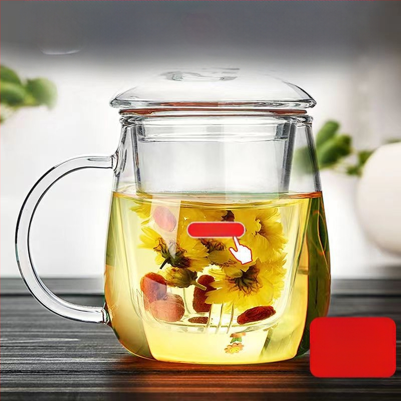 Grybų formos trijų dalių stiklinių puodelių rinkinys su filtru, didelės talpos gėlių arbatai plikyti, tinkamas naudoti namuose ir biure, atsparus aukštai temperatūrai