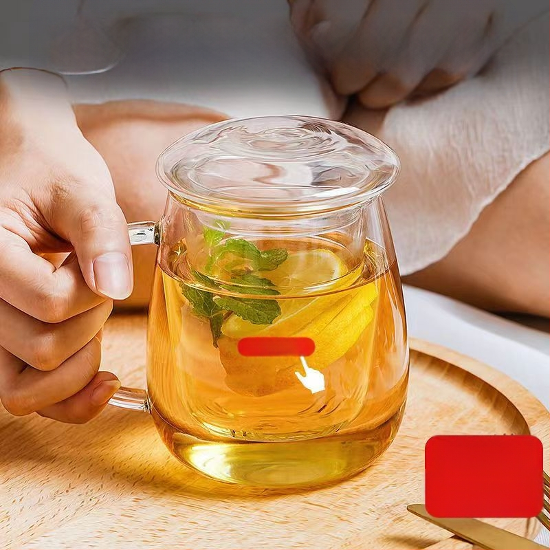 Grybų formos trijų dalių stiklinių puodelių rinkinys su filtru, didelės talpos gėlių arbatai plikyti, tinkamas naudoti namuose ir biure, atsparus aukštai temperatūrai