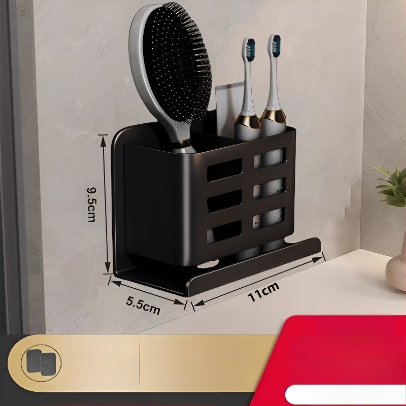 Vonios kambario šukų lentynėlė, tualetas be skylių, prie sienos tvirtinamas tualetas, kosmetinis skustuvas, dantų šepetėlis, dantų pastos laikymo cilindras