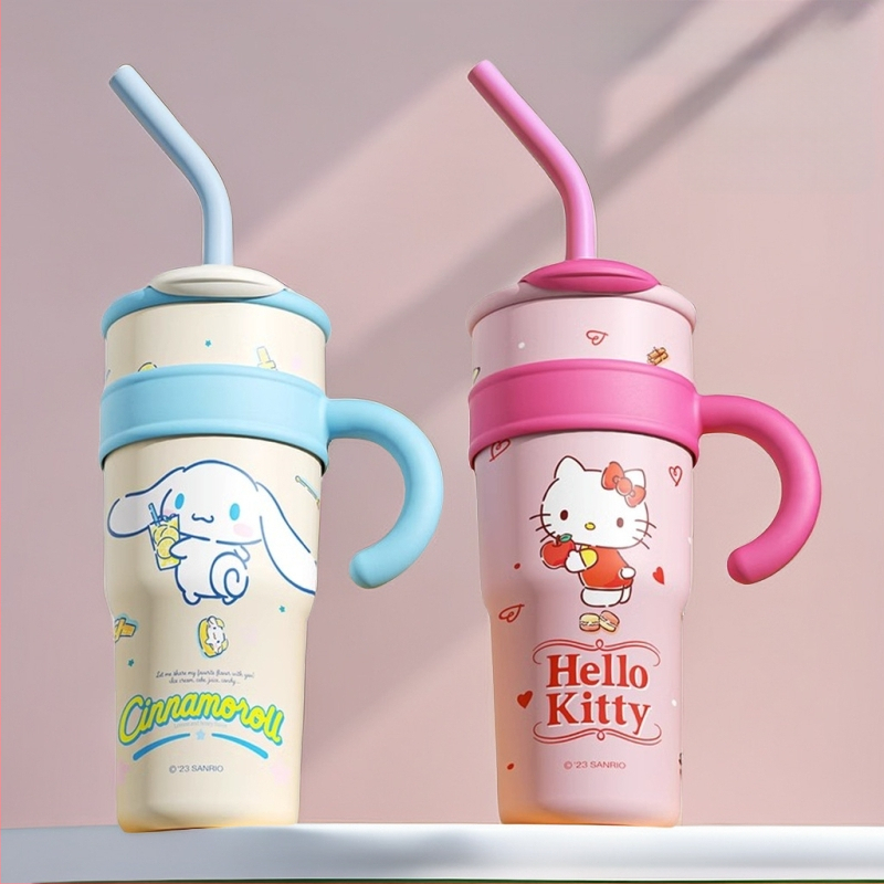 Sanrio Hello Kitty Maruko Big Mac termo puodelis šiaudeliu Mielas didelės spalvos vandens puodelis automobiliui Ledo puodelis