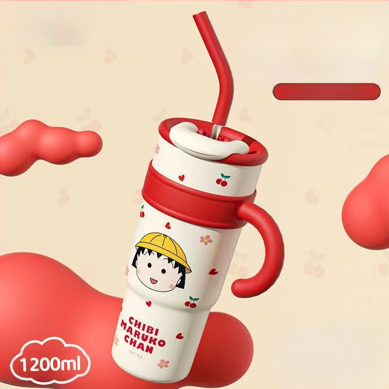 Sanrio Hello Kitty Maruko Big Mac termo puodelis šiaudeliu Mielas didelės spalvos vandens puodelis automobiliui Ledo puodelis