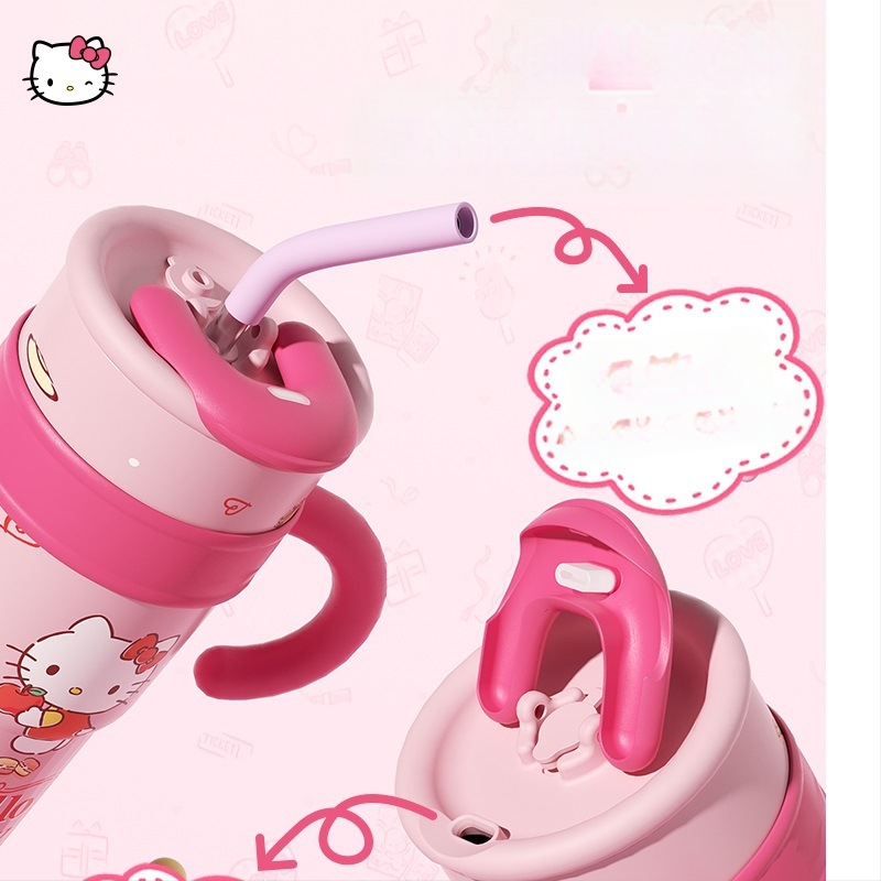 Sanrio Hello Kitty Maruko Big Mac termo puodelis šiaudeliu Mielas didelės spalvos vandens puodelis automobiliui Ledo puodelis