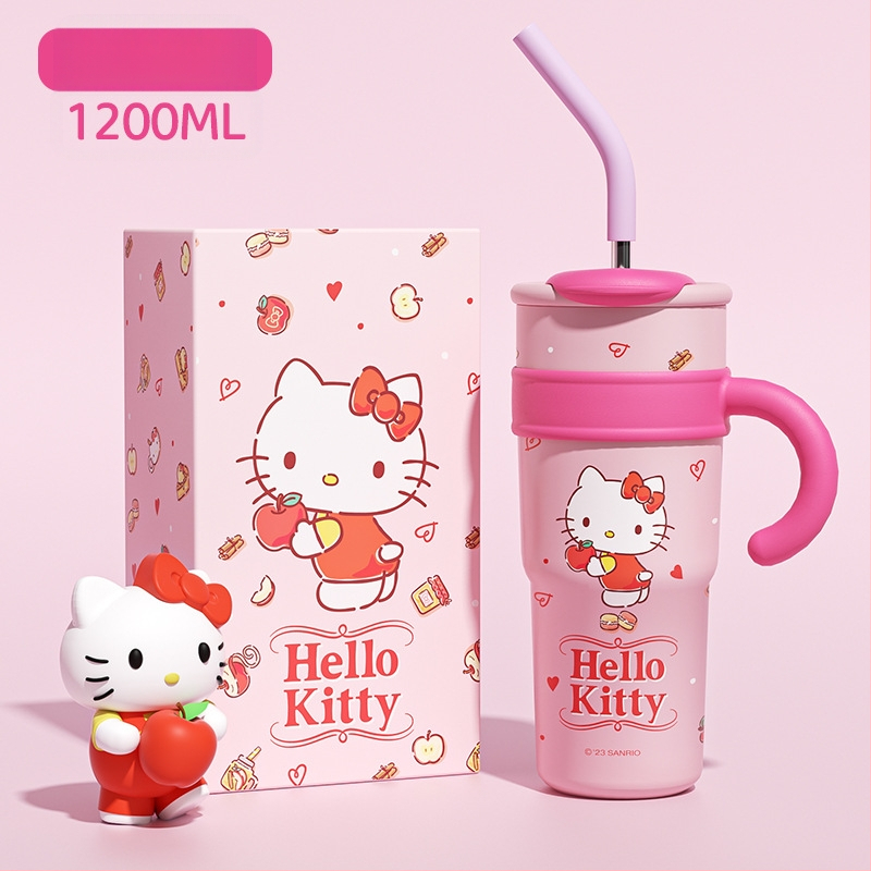 Sanrio Hello Kitty Maruko Big Mac termo puodelis šiaudeliu Mielas didelės spalvos vandens puodelis automobiliui Ledo puodelis