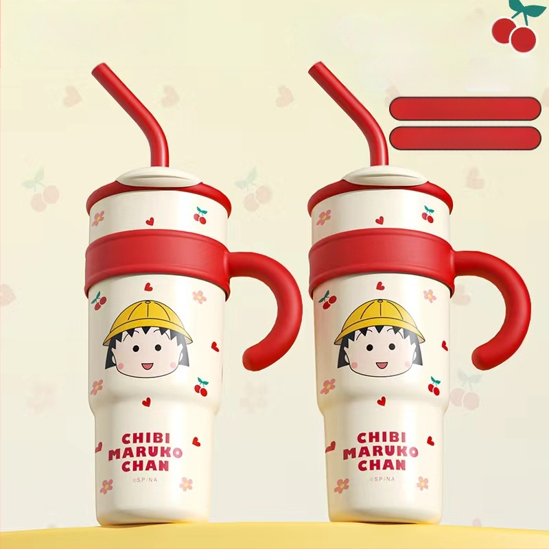 Sanrio Hello Kitty Maruko Big Mac termo puodelis šiaudeliu Mielas didelės spalvos vandens puodelis automobiliui Ledo puodelis