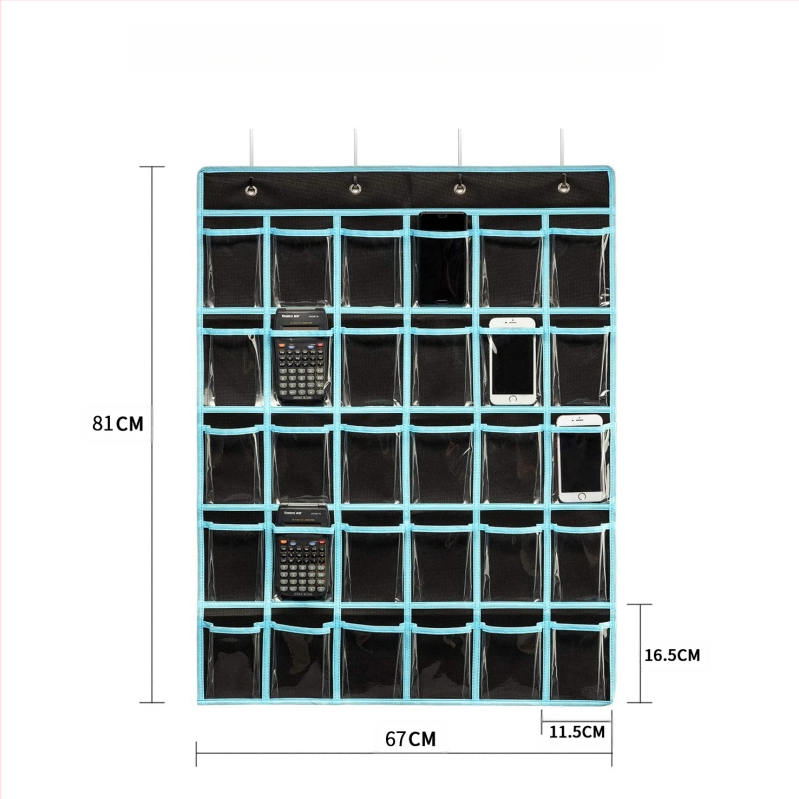 „Amazon“ to paties stiliaus karšto išpardavimo tamsiai mėlynas PVC permatomas skaičiuotuvas mobiliajam telefonui vaikų raštingumo 36 tinklelio laikymo pakabinamas krepšys