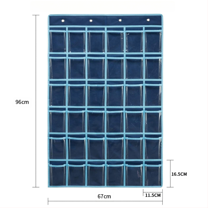 „Amazon“ to paties stiliaus karšto išpardavimo tamsiai mėlynas PVC permatomas skaičiuotuvas mobiliajam telefonui vaikų raštingumo 36 tinklelio laikymo pakabinamas krepšys