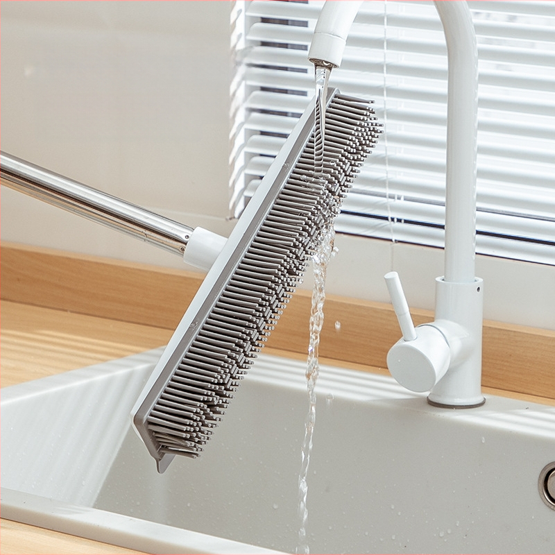 Vannas istabas grīdas birste ar garu rokturi, flīžu tualetes birste, vannas istabas cieto saru birste, grīdas tīrīšana, flīžu grīdas silikona birste