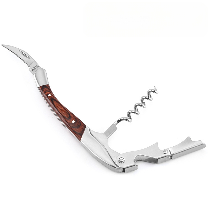 Gamyklinis didmeninis nerūdijančio plieno medinės rankenos butelių atidarytuvas vyno butelių atidarytuvas daugiafunkcis alaus butelių atidarytuvas virtuvės įtaisas