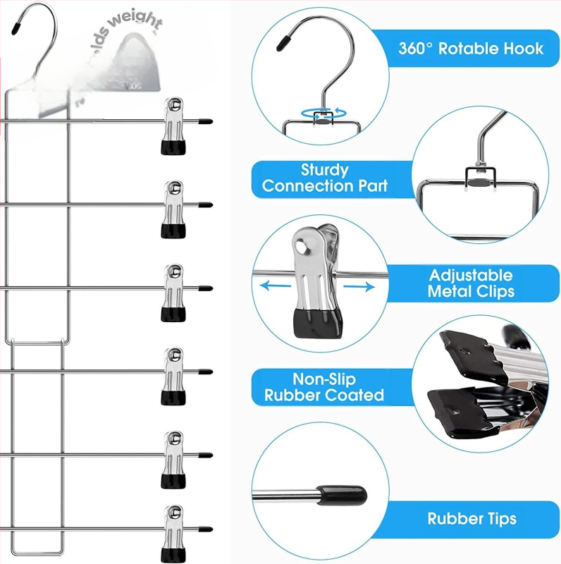 „Factory Direct“ 6 sluoksnių metalinės kelnių segtukai, buitinės besiūlės kelnių lentynos, sijono, apatinių, šaliko segtukų, laikymo ir apdailos pakabos
