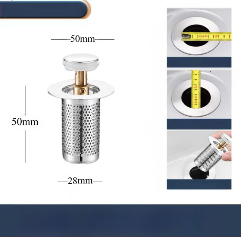 Βύσμα διαρροής νιπτήρα από ανοξείδωτο ατσάλι με αποσμητικό από ανοξείδωτο ατσάλι με πρεσαριστό πυρήνα αποστράγγισης νεροχύτη, αξεσουάρ γενικής χρήσης για νιπτήρα