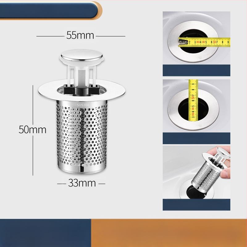 Βύσμα διαρροής νιπτήρα από ανοξείδωτο ατσάλι με αποσμητικό από ανοξείδωτο ατσάλι με πρεσαριστό πυρήνα αποστράγγισης νεροχύτη, αξεσουάρ γενικής χρήσης για νιπτήρα