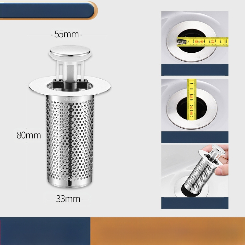 Βύσμα διαρροής νιπτήρα από ανοξείδωτο ατσάλι με αποσμητικό από ανοξείδωτο ατσάλι με πρεσαριστό πυρήνα αποστράγγισης νεροχύτη, αξεσουάρ γενικής χρήσης για νιπτήρα
