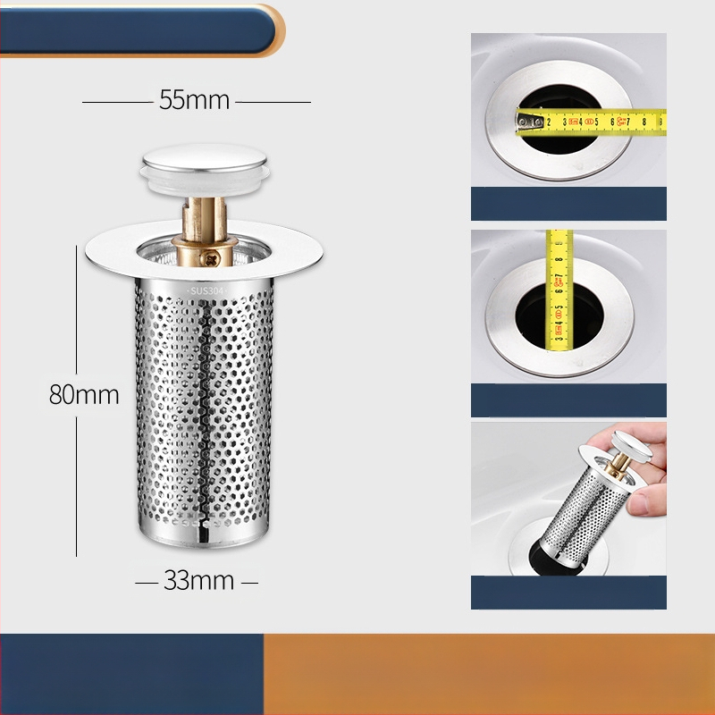 Βύσμα διαρροής νιπτήρα από ανοξείδωτο ατσάλι με αποσμητικό από ανοξείδωτο ατσάλι με πρεσαριστό πυρήνα αποστράγγισης νεροχύτη, αξεσουάρ γενικής χρήσης για νιπτήρα
