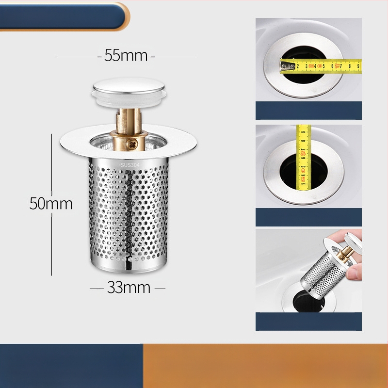 Βύσμα διαρροής νιπτήρα από ανοξείδωτο ατσάλι με αποσμητικό από ανοξείδωτο ατσάλι με πρεσαριστό πυρήνα αποστράγγισης νεροχύτη, αξεσουάρ γενικής χρήσης για νιπτήρα