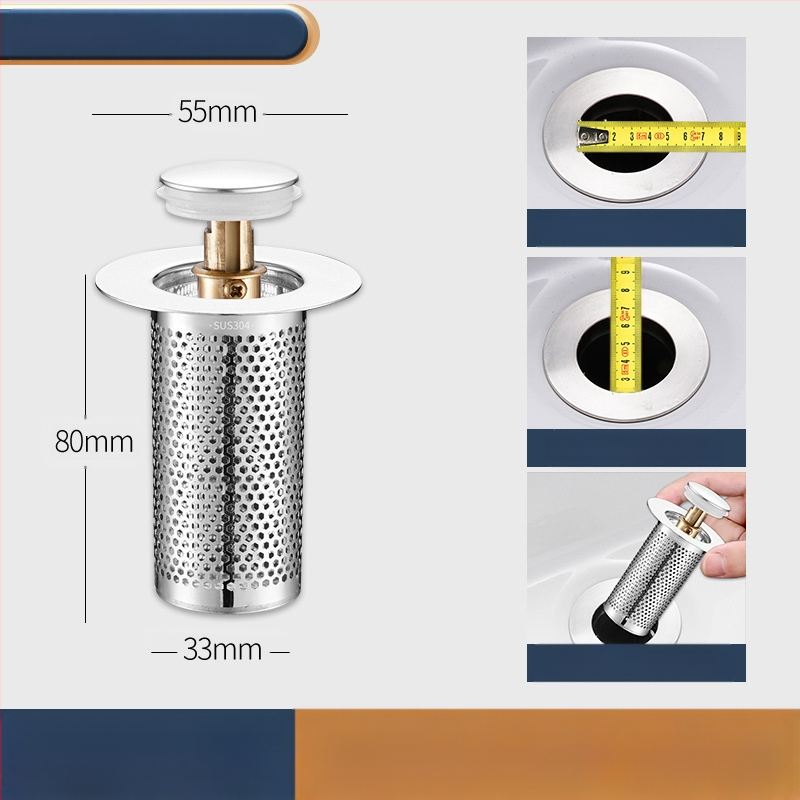 Βύσμα διαρροής νιπτήρα από ανοξείδωτο ατσάλι με αποσμητικό από ανοξείδωτο ατσάλι με πρεσαριστό πυρήνα αποστράγγισης νεροχύτη, αξεσουάρ γενικής χρήσης για νιπτήρα