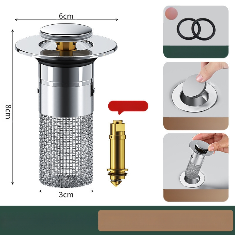 Βύσμα διαρροής νιπτήρα από ανοξείδωτο ατσάλι με αποσμητικό από ανοξείδωτο ατσάλι με πρεσαριστό πυρήνα αποστράγγισης νεροχύτη, αξεσουάρ γενικής χρήσης για νιπτήρα