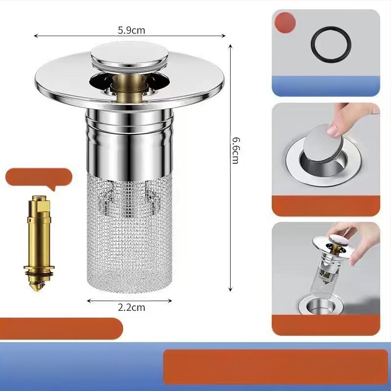 Βύσμα διαρροής νιπτήρα από ανοξείδωτο ατσάλι με αποσμητικό από ανοξείδωτο ατσάλι με πρεσαριστό πυρήνα αποστράγγισης νεροχύτη, αξεσουάρ γενικής χρήσης για νιπτήρα